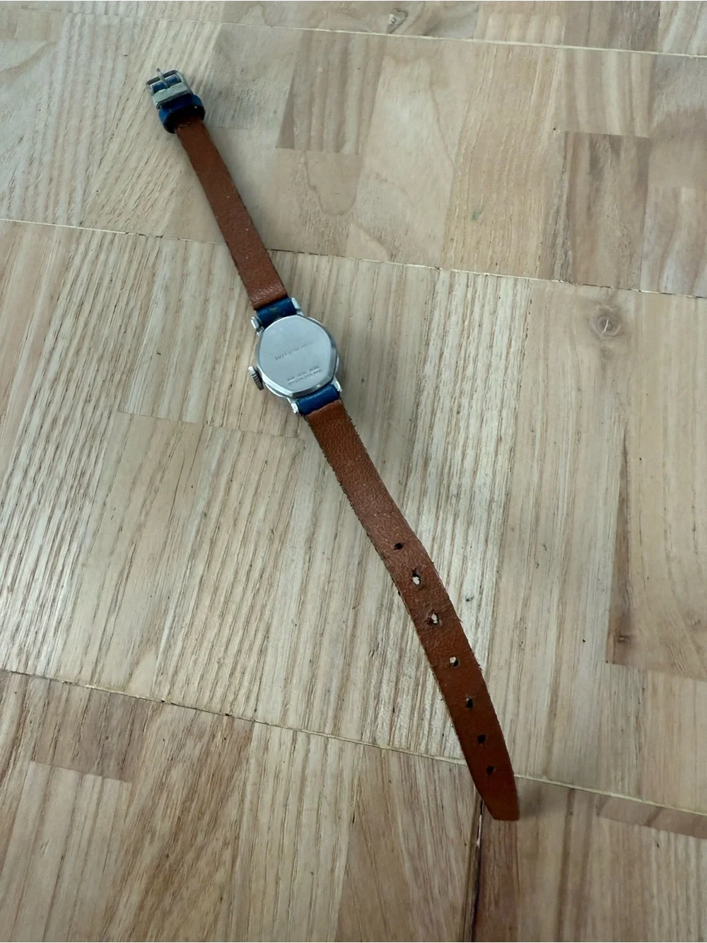 Timex ladies blue dial silver tone blue strap mechanical winding watch